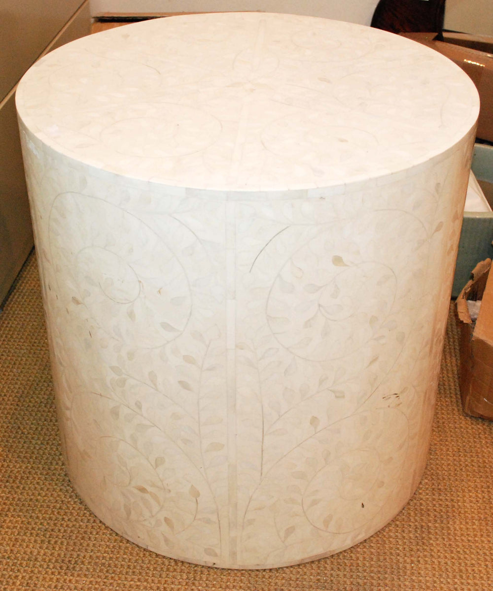Bone White Drum Side Table Hollis Pasadena
